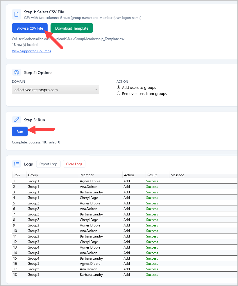 run group membership update