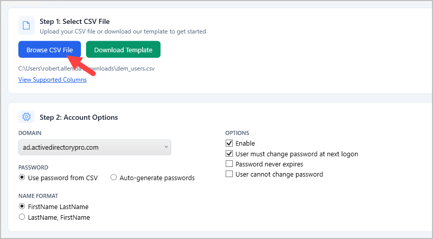 select csv file