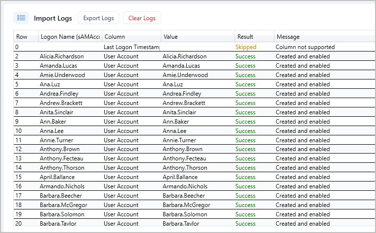 run import and review logs