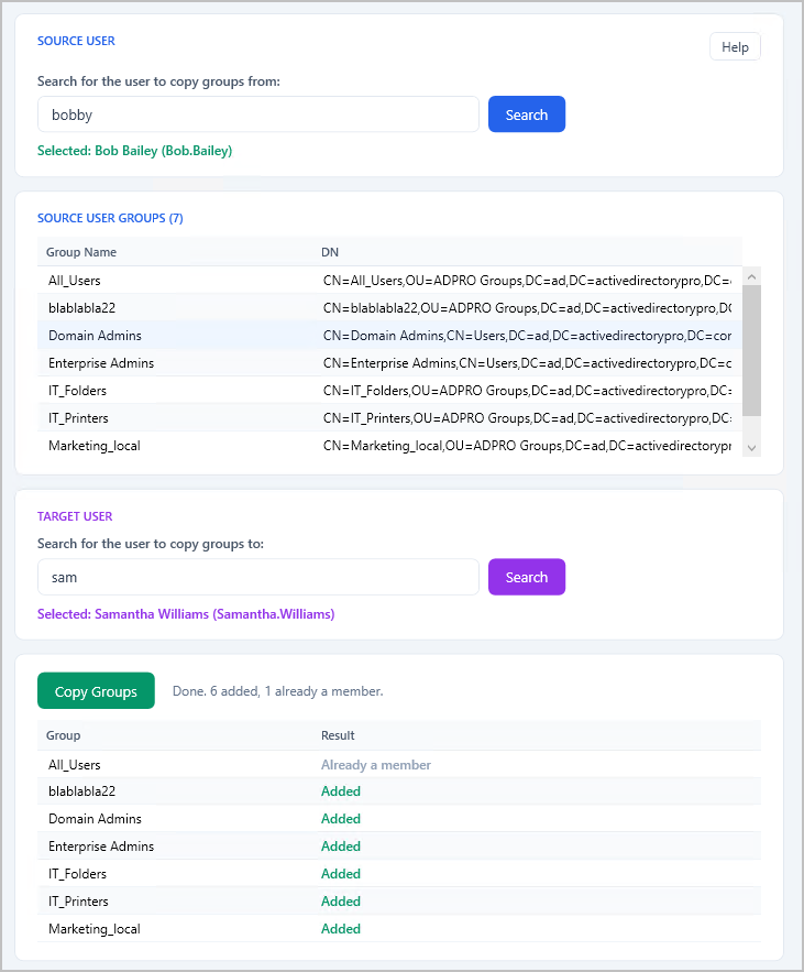 select export users
