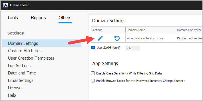 edit domain settings