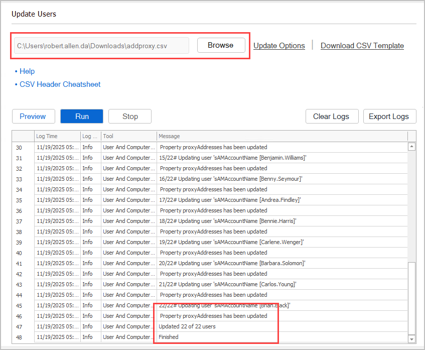csv proxyaddress add