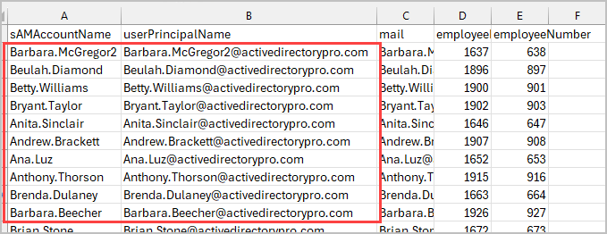 logon name csv example