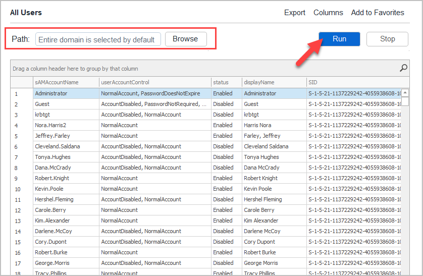 run active directory report