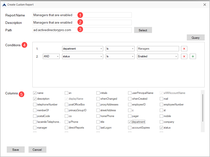 select report options
