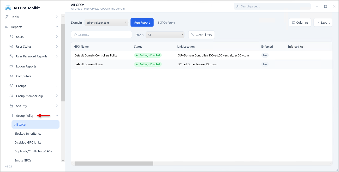 select gpo reports