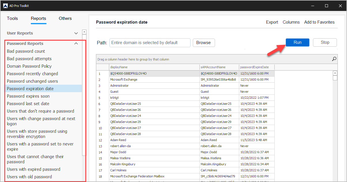 select password reports