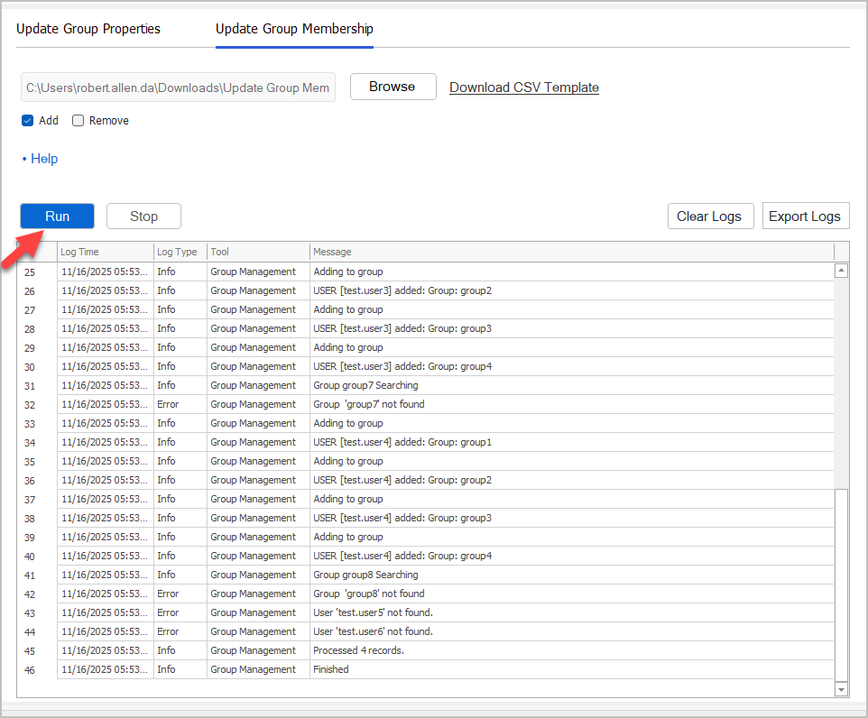 start group update process