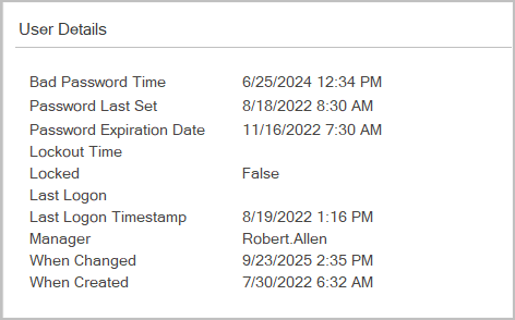 user account details